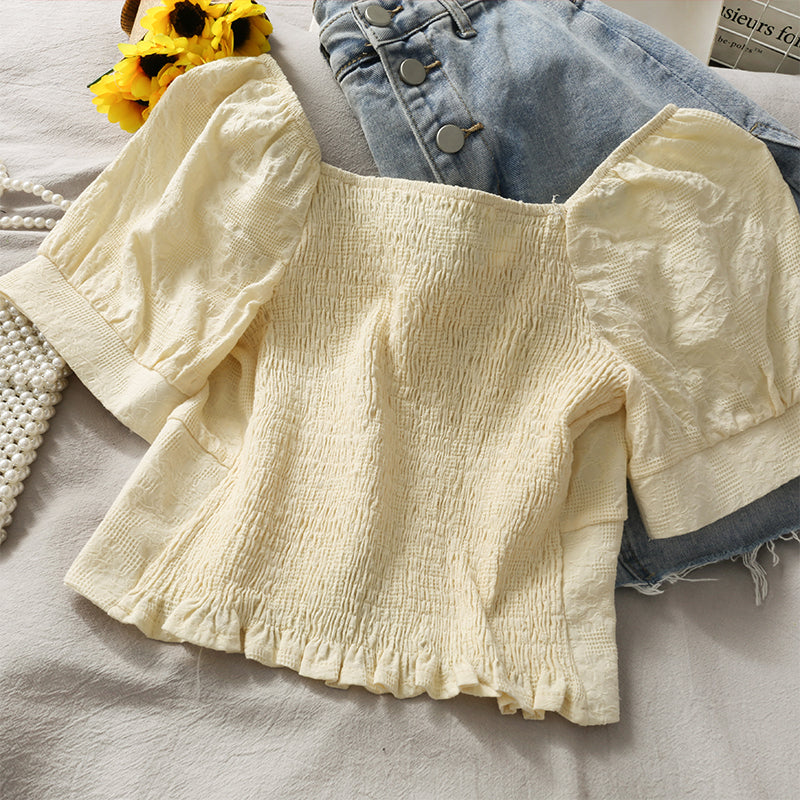 Süße Crop-Tops mit kurzen Ärmeln zum Schnüren 296