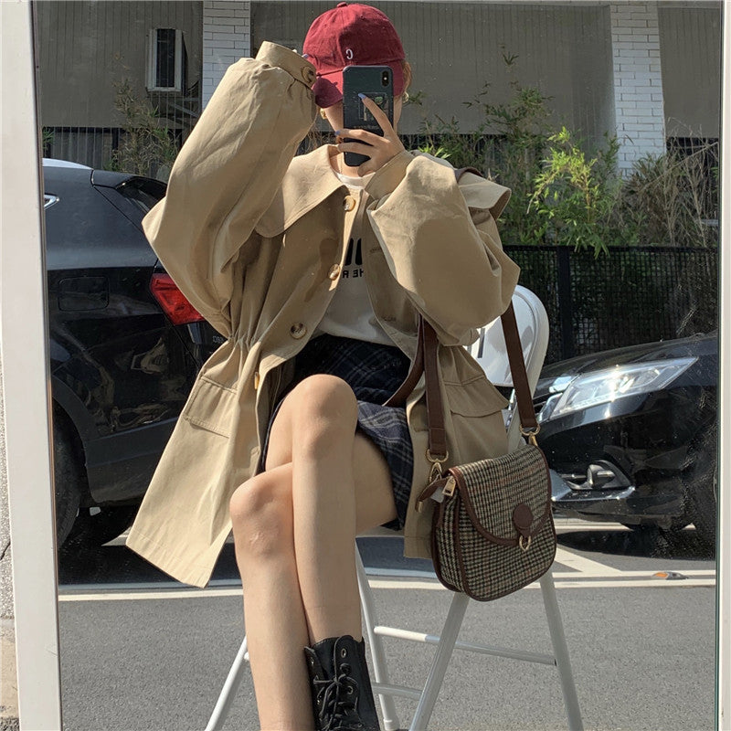 Fashionable lapel waist long sleeve trench coat 278