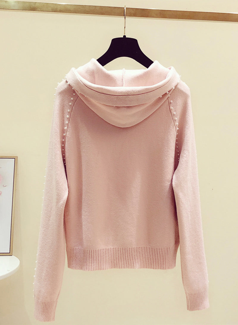 Pink long sleeve sweater round neck hooded sweater 242