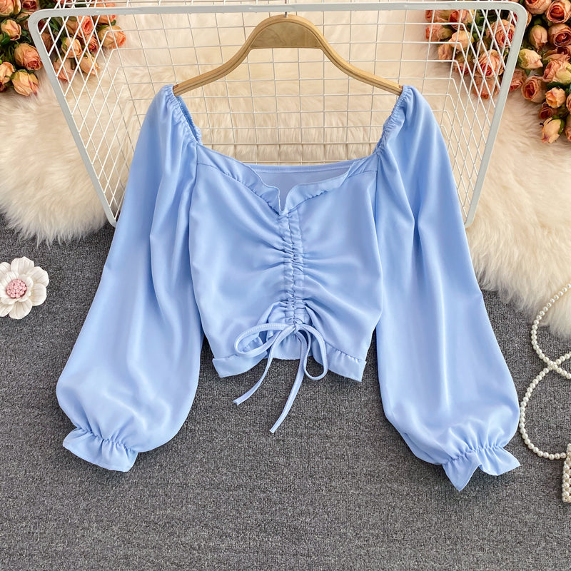 Simple long-sleeved top crop tops 263