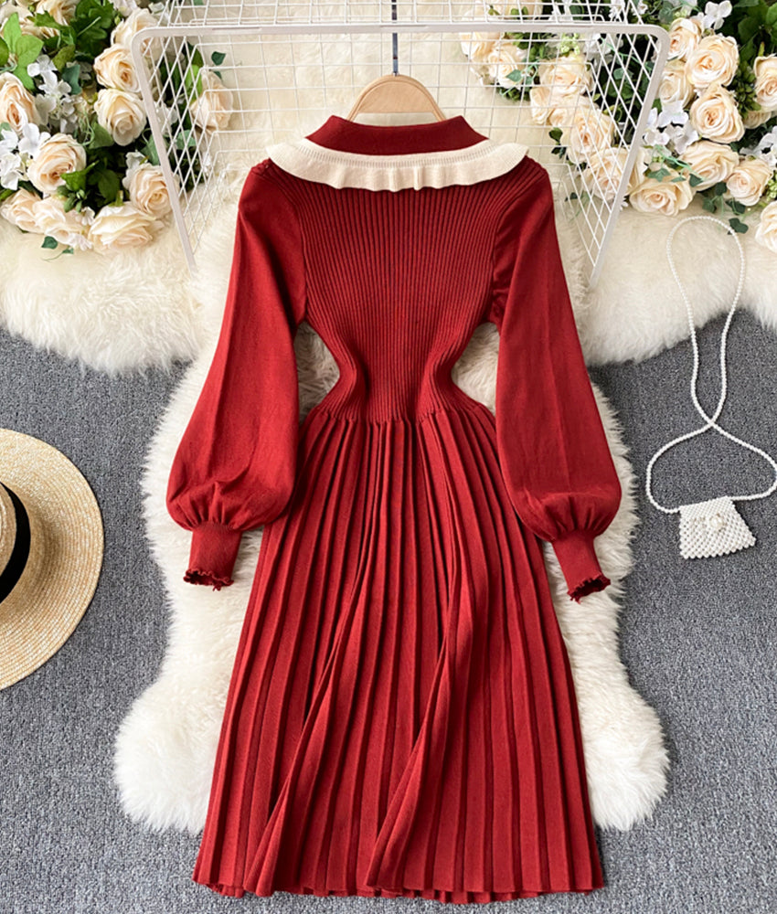 Cute long sleeve lapel sweater 174