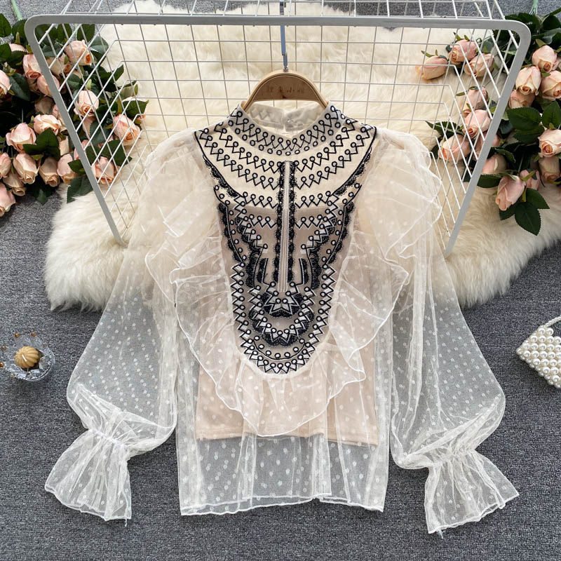 Cute embroidered long sleeve top 267