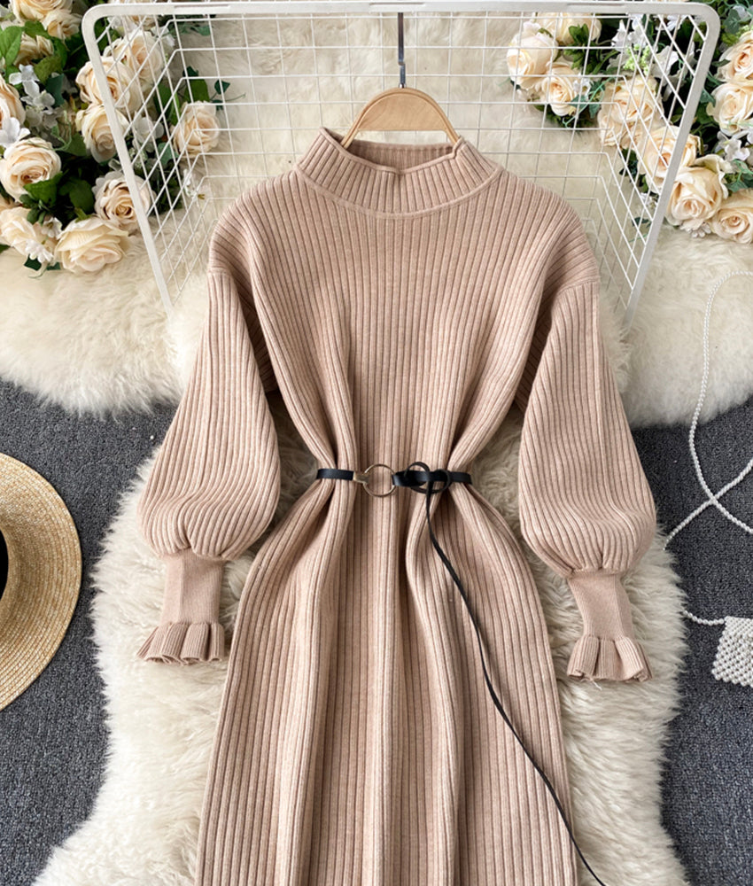 Simple A line long sleeve sweater dress 178