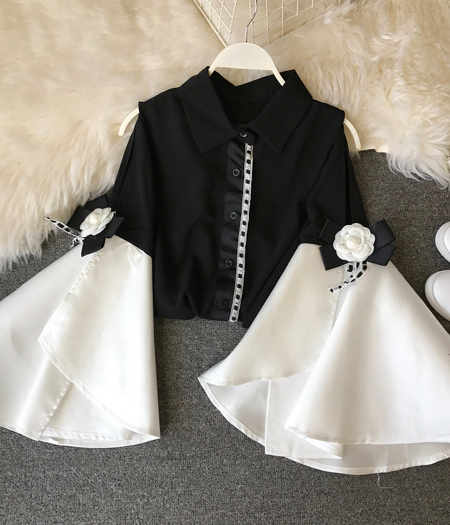 Unique off-shoulder big flared sleeve long-sleeved chiffon top 389