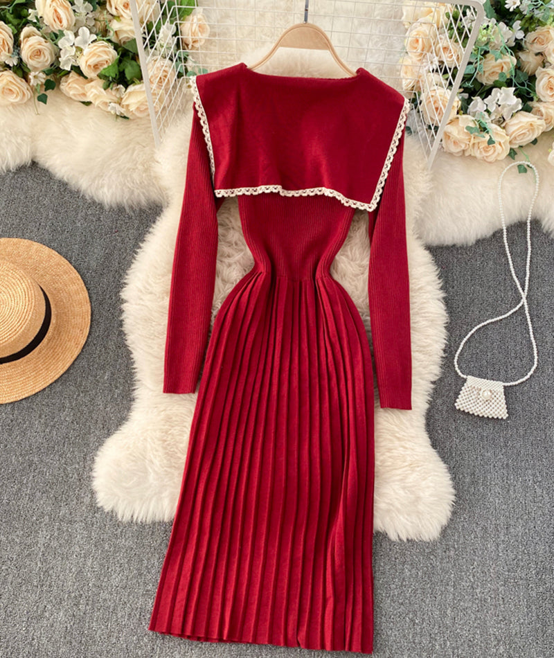 Lovely bow knitted dress long sleeve dress 190