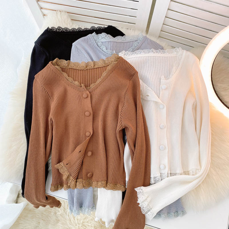 Cardigan simple en dentelle à manches longues 139