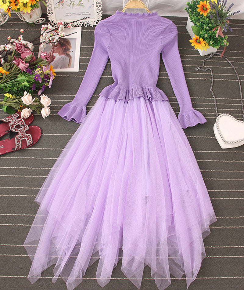 Jolie robe trapèze en tulle tricoté patchwork 204