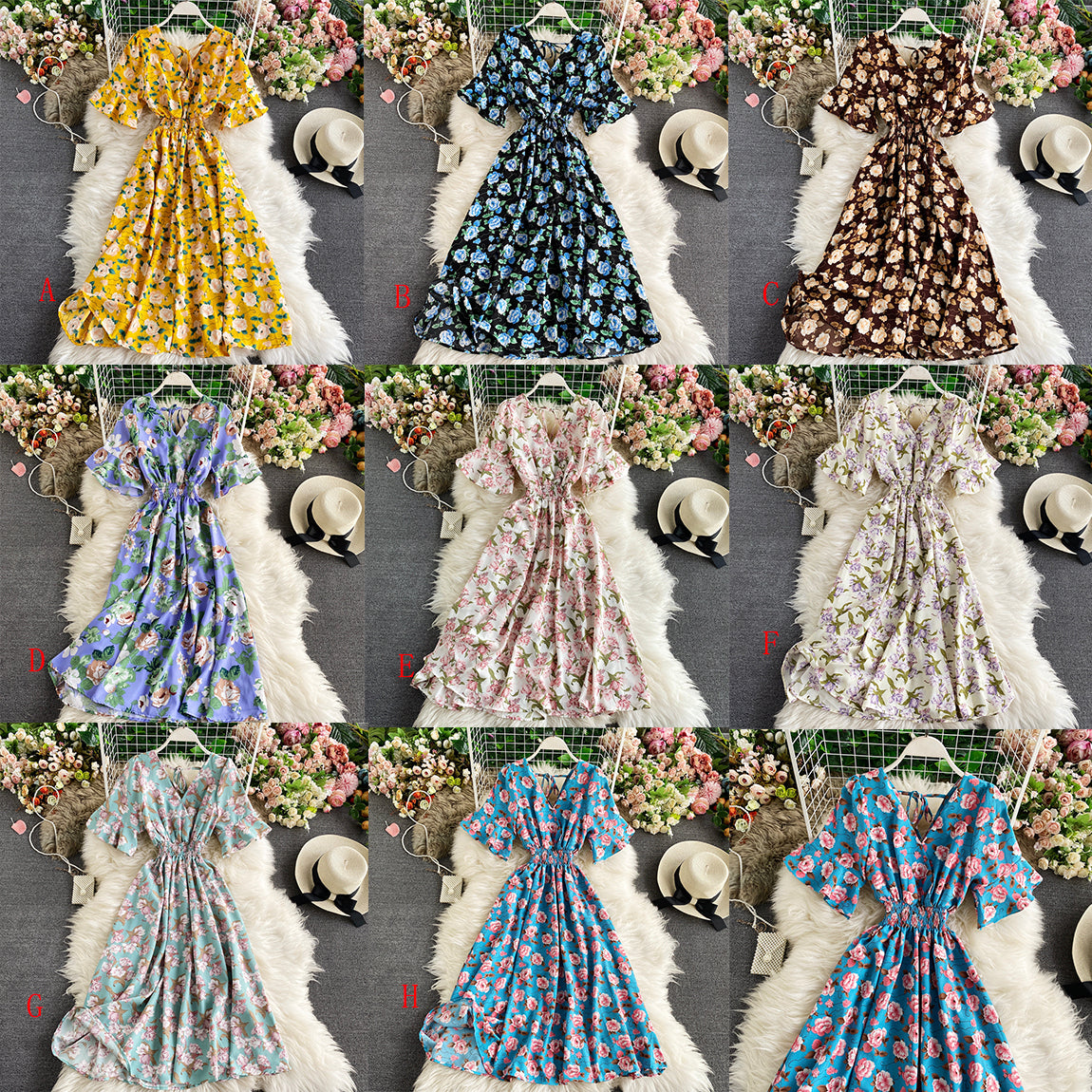 Cute v neck floral dress fashion dress 483