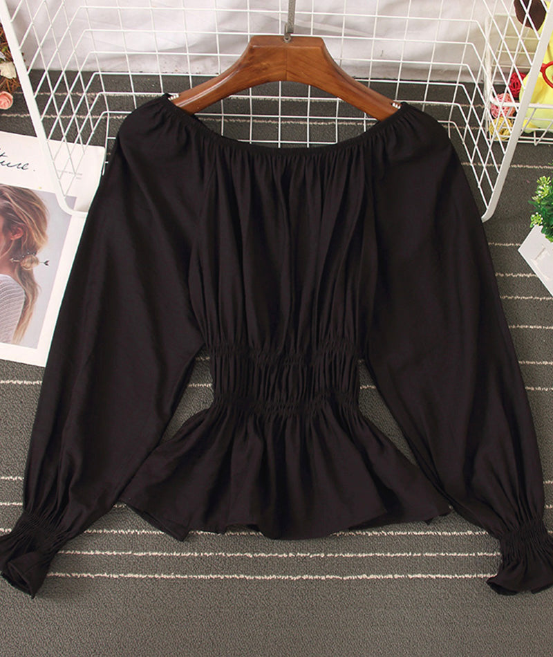 Simple long-sleeved waist top 377