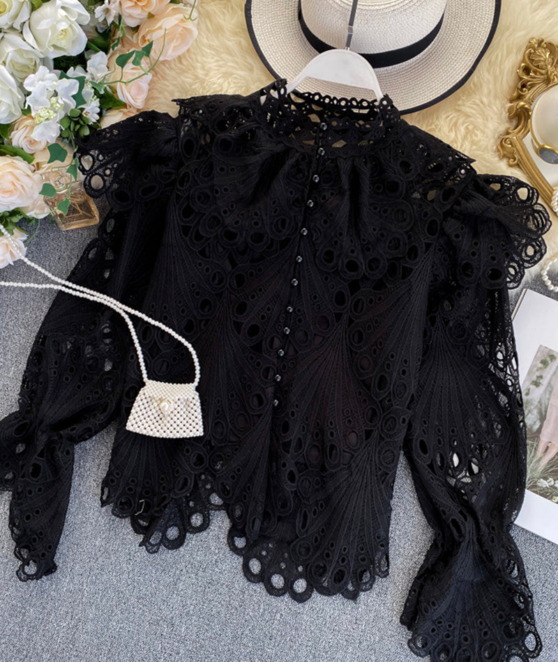 Retro hollow lace tops 374