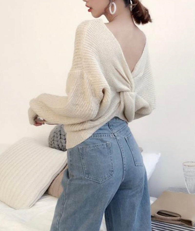 Pull élégant à manches longues et col en V 118