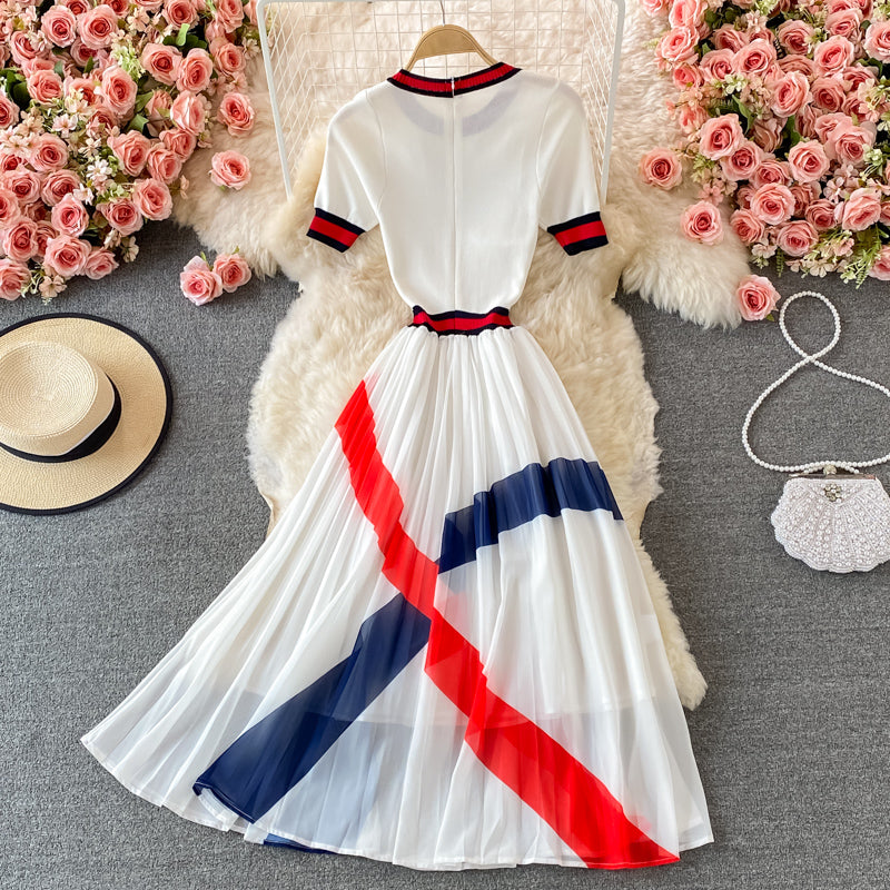 Stylish A line knitted patchwork dress 161