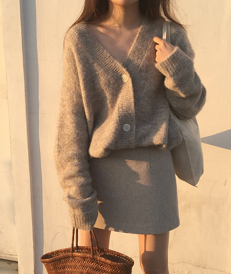 Manteau pull ample à col en V, manteau cardigan tricoté 151