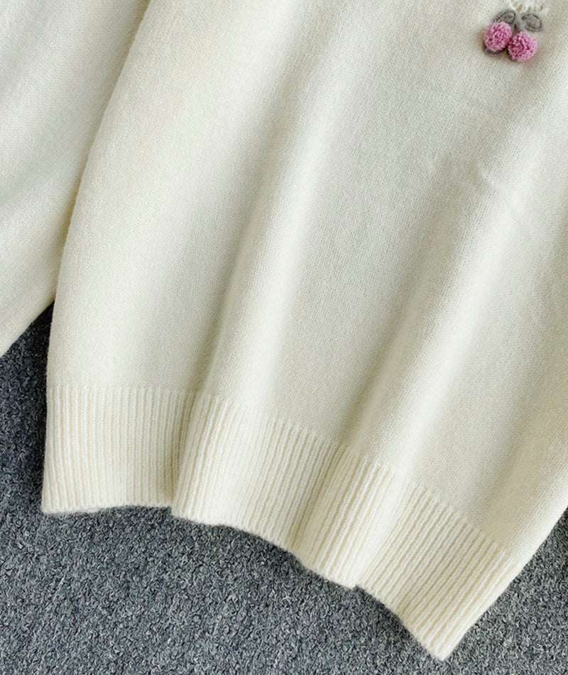 Joli pull à manches longues et col rond, pull cerise 101