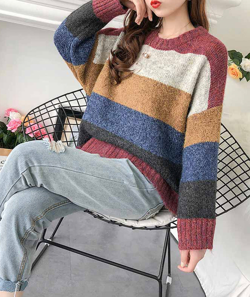 Pull rayé simple à manches longues 133