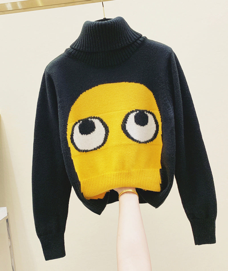 Pull col roulé mignon à grands yeux 096