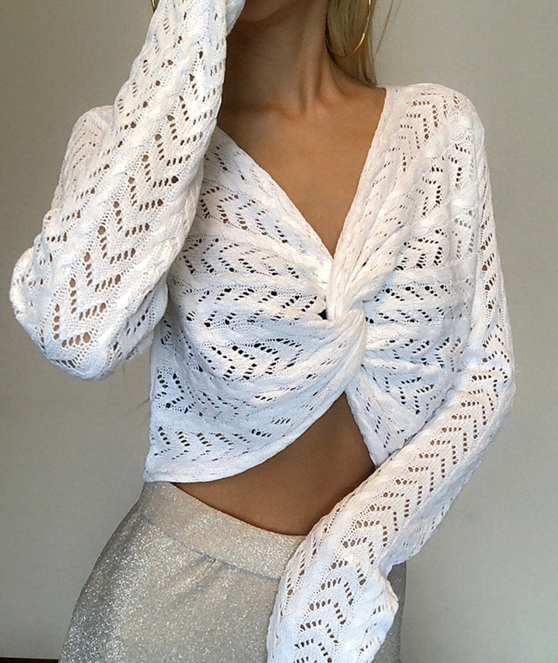 Haut en tricot à découpes croisées et col en V à la mode 112