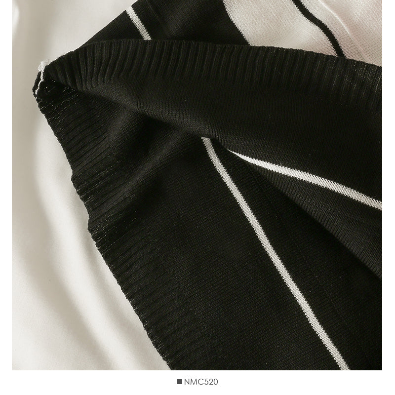 T-shirt ras du cou à manches longues et nœud rayé avec coutures contrastées 2062