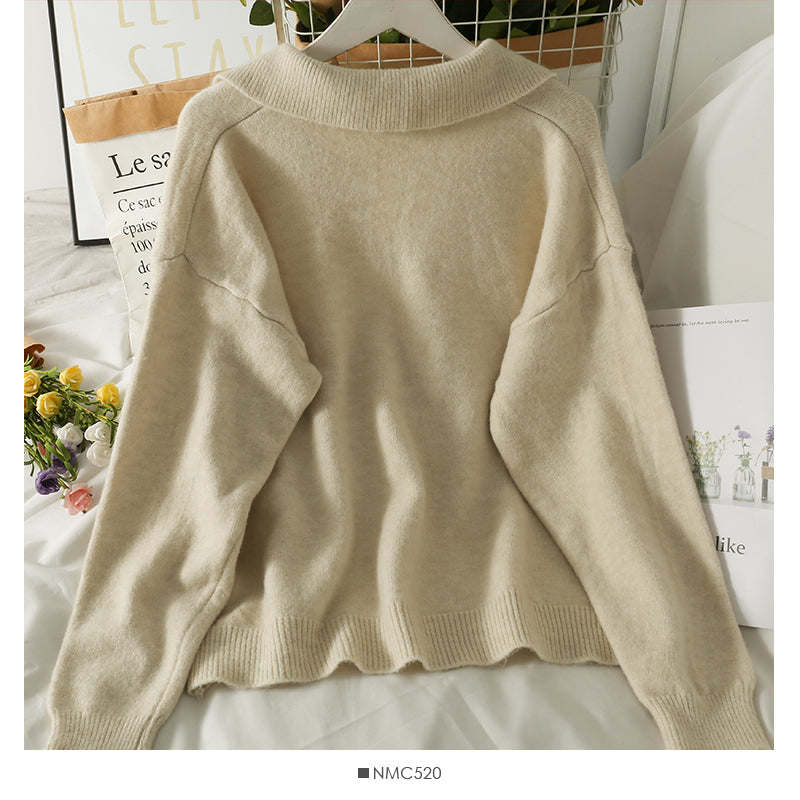 Nouveau pull ample et fin à revers vintage pour femme 1805