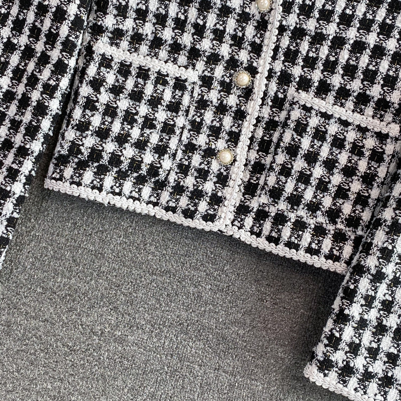 Vintage small fragrance woven tweed V-neck coat 1664