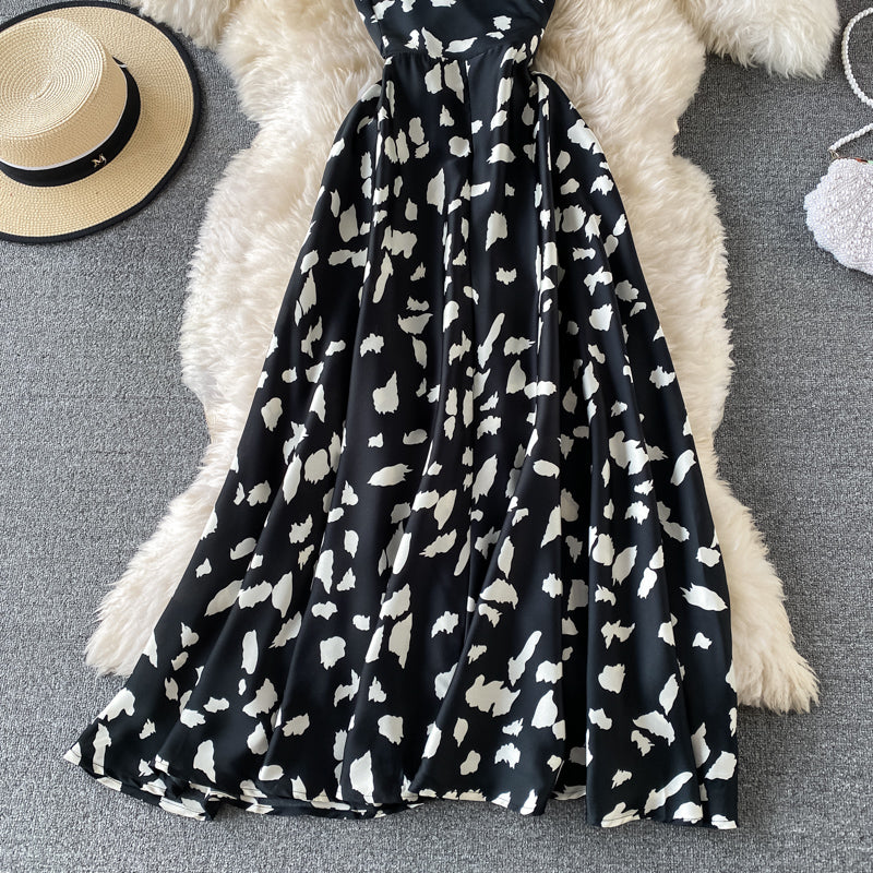 V-neck high waist slim suspender dress 3046