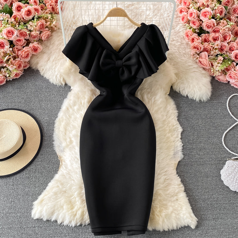 Bow slim wrap hip dress skirt 2740