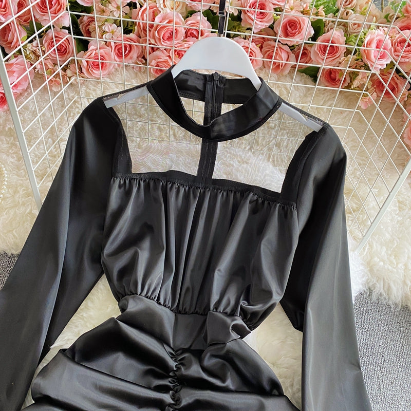 Robe plissée fine à coutures en gaze, haute, froide, impériale, sœur, vent, enveloppée dans les hanches, 3158