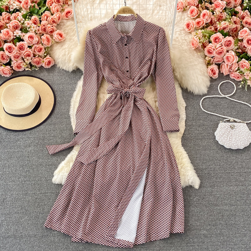 Robe à revers à carreaux français 3374