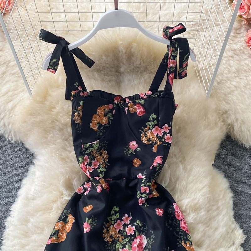 Robe à volants mi-longue à motif floral avec nœud papillon 3316