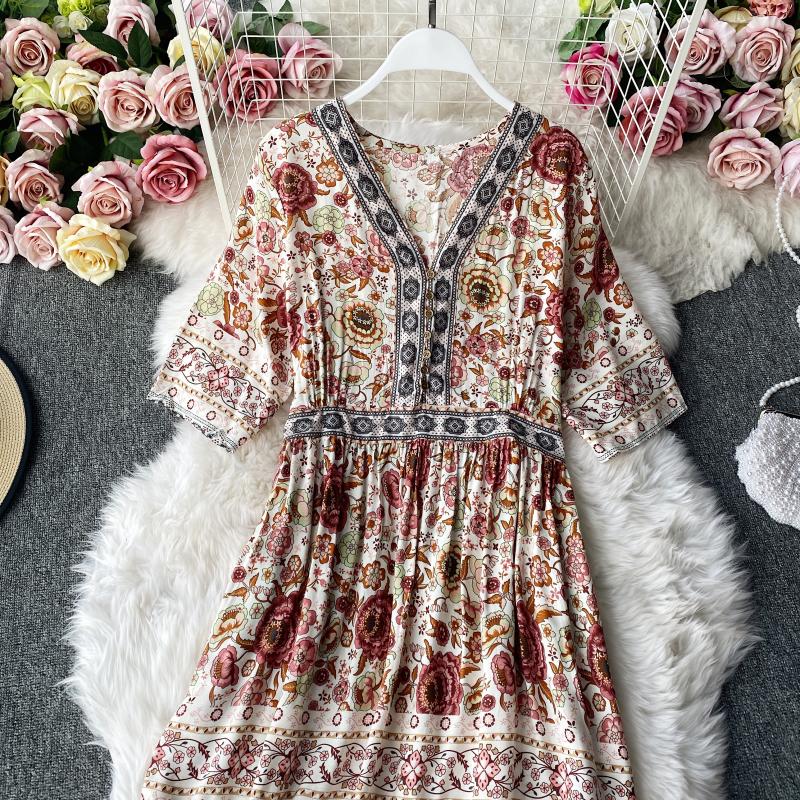 Robe fleurie à volants grande jupe vacances douce jupe longue 3141