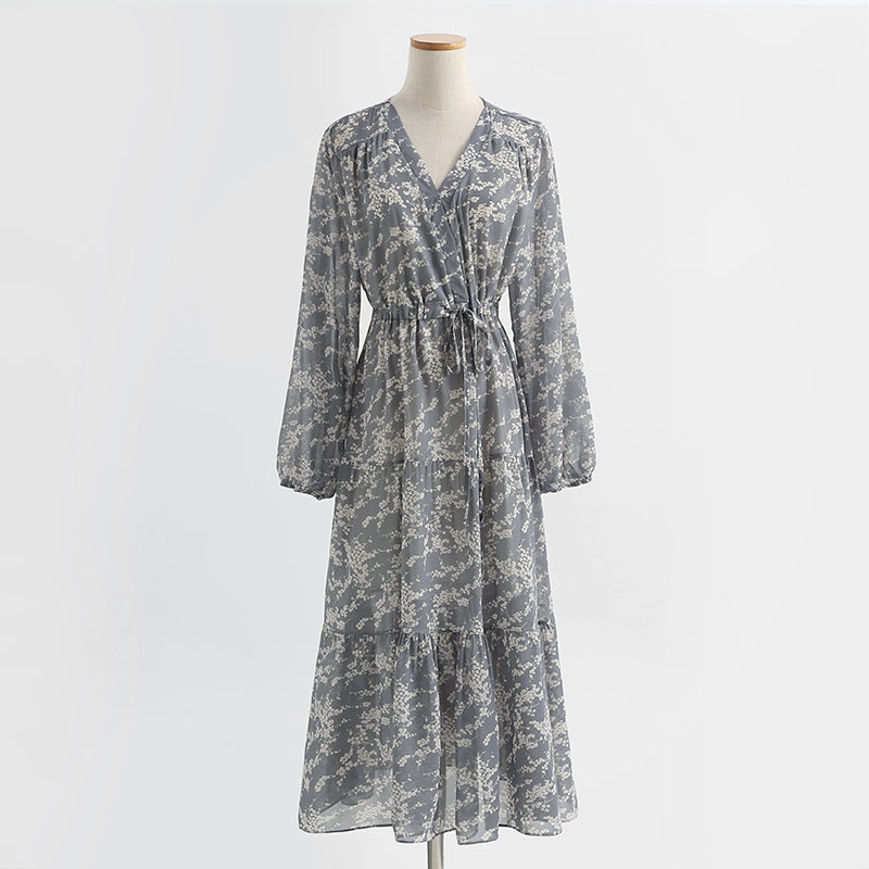 Long sleeved Chiffon floral skirt, thin during tea break 2131