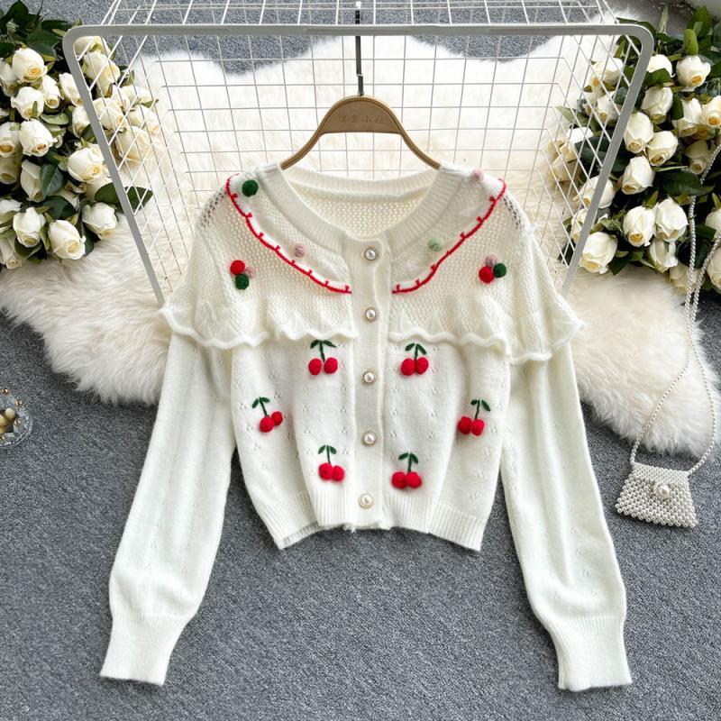 Pull à motif creux cerise 1607