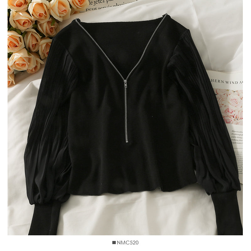 T-shirt court à col bas et clavicule ouverte, style niche française, fermeture éclair, 1942