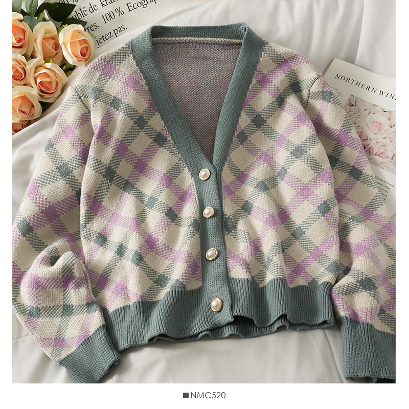 Cardigan coréen ample et fin en tricot perlé à boutonnage simple 1809