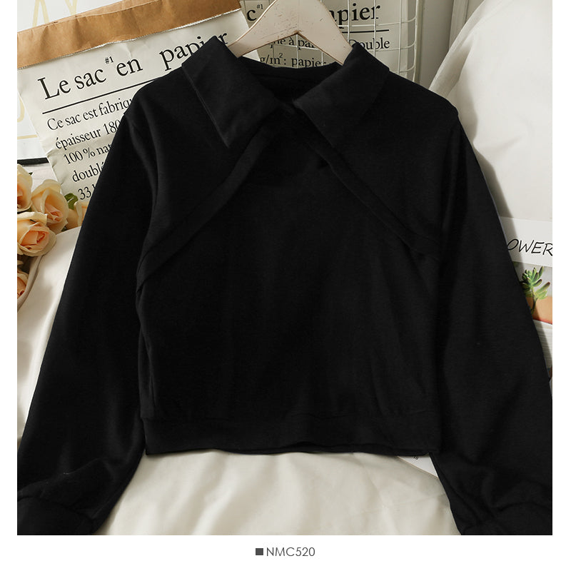 Pull à manches longues polyvalent court pour femme d'automne 1875