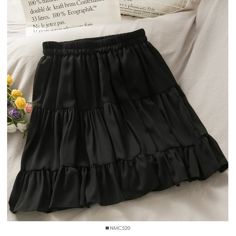 Sweet girl elastic waist slim pleated skirt 2481