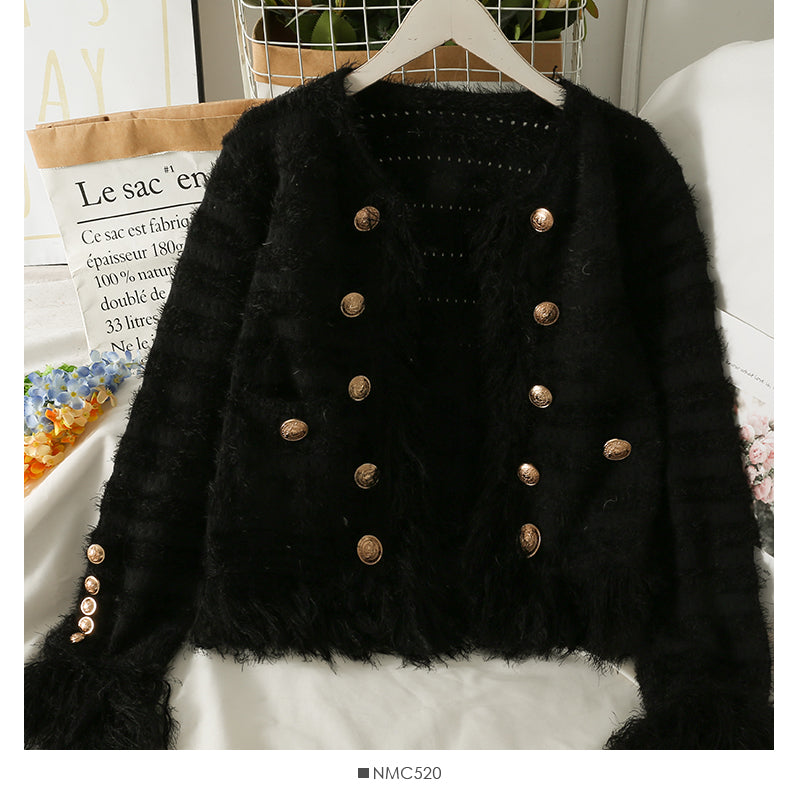 Pull à pompons court et polyvalent pour femme en tricot, mode automne 1966