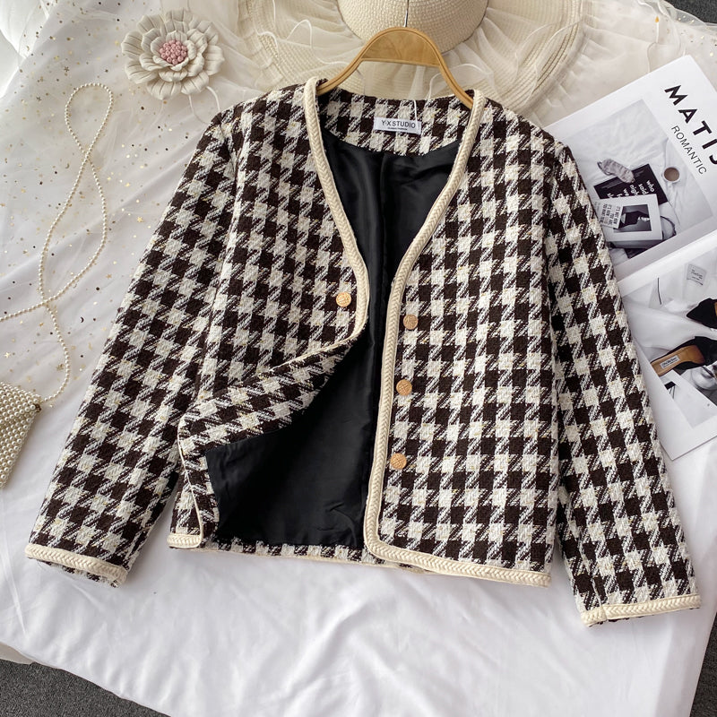 Little fragrant wind celebrity tweed thousand bird lattice coat female 1633