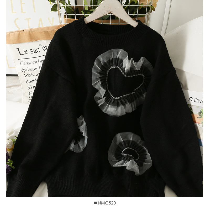 Pull ample en maille piquée en forme de cœur, mi-long et fin pour femme 1959