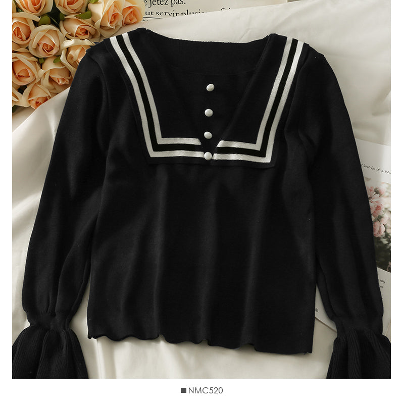Les vêtements d'automne pour femmes en tricot semblent fins et polyvalents, haut à manches trompette 1961