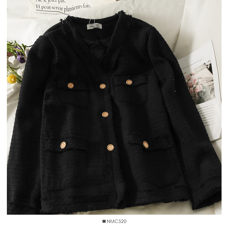Korean style versatile V-neck single breasted large pocket coat female 2110
