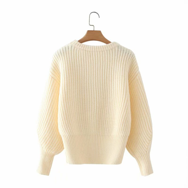 Autumn winter new fund languid loose round neck bubble sleeve knit sweater 1362