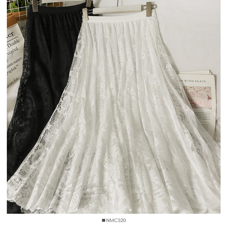Hollow out hook flower medium length skirt 2579