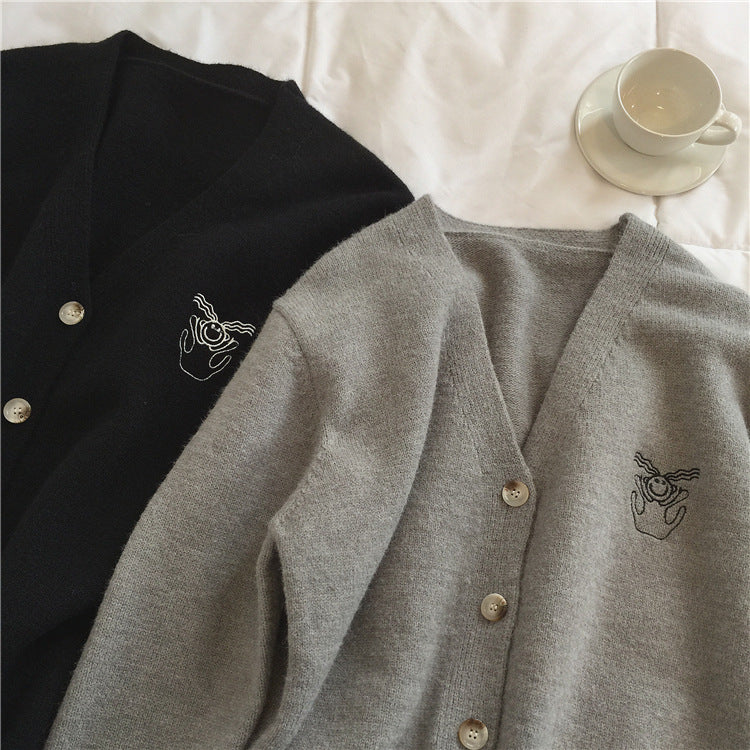 Cardigans à col en V paresseux et brodés, pulls amples 1432