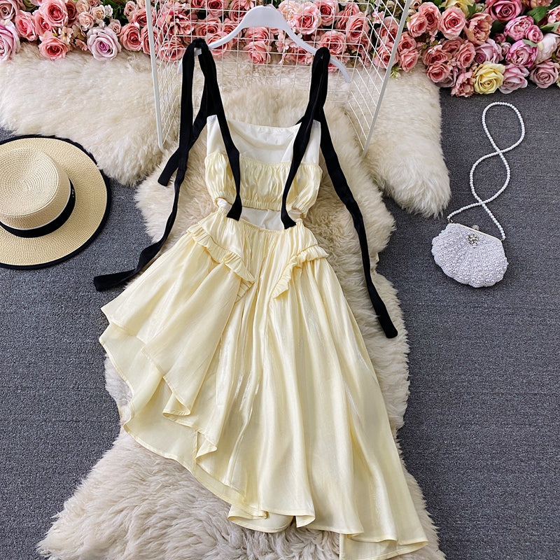 Robe bustier slim irrégulière à volants français 3293