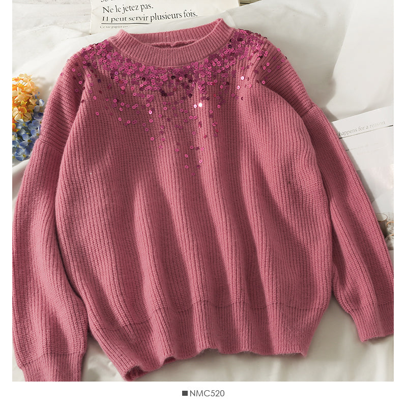 Pull en tricot ample et fin à rayures verticales brillantes version coréenne 1996