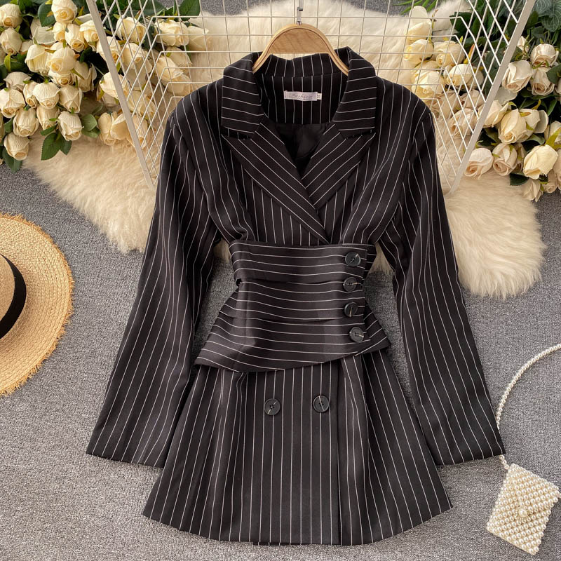 Women's suit coat women's Retro stripe design feeling waist quality commuter 1488