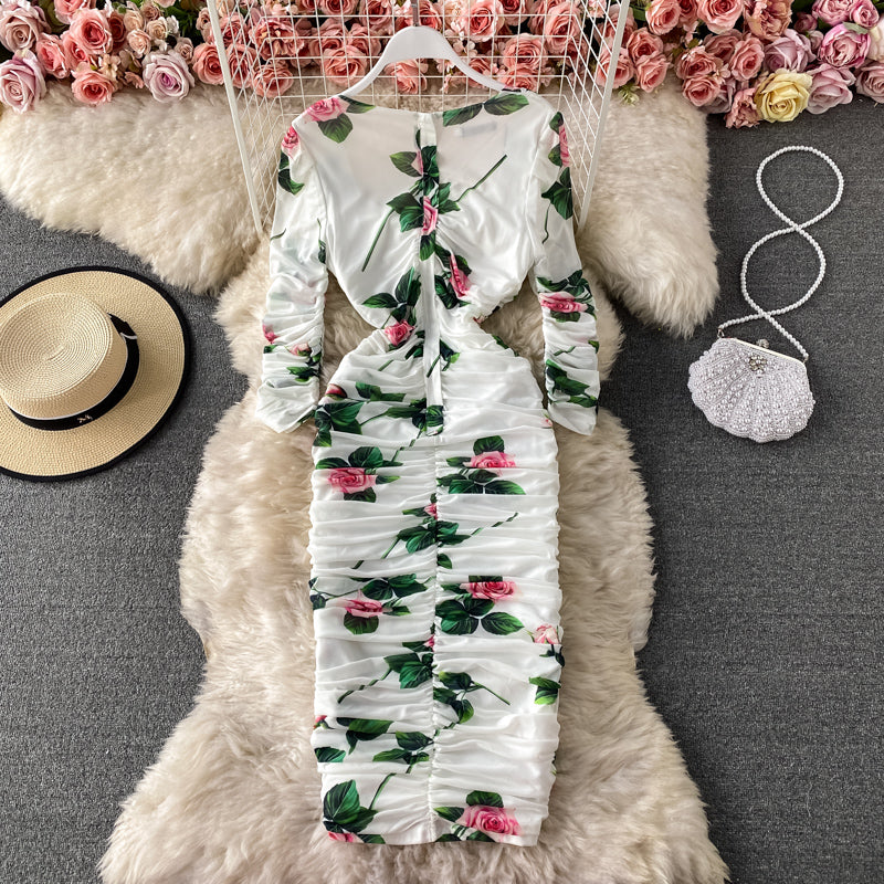 Robe cache-cœur à col carré et élastique en maille 2838