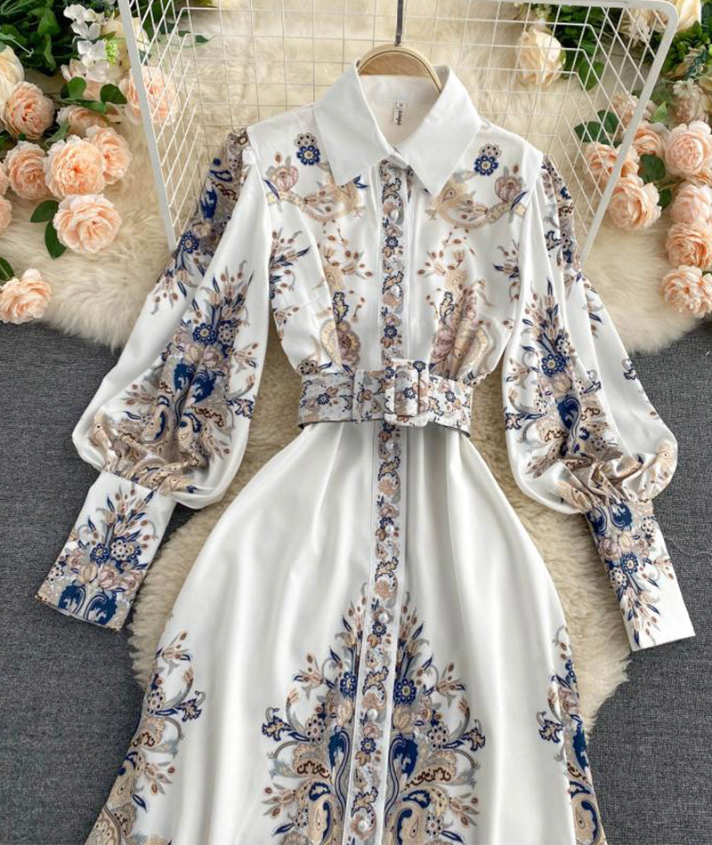 A line printed long dress women's dress 1334