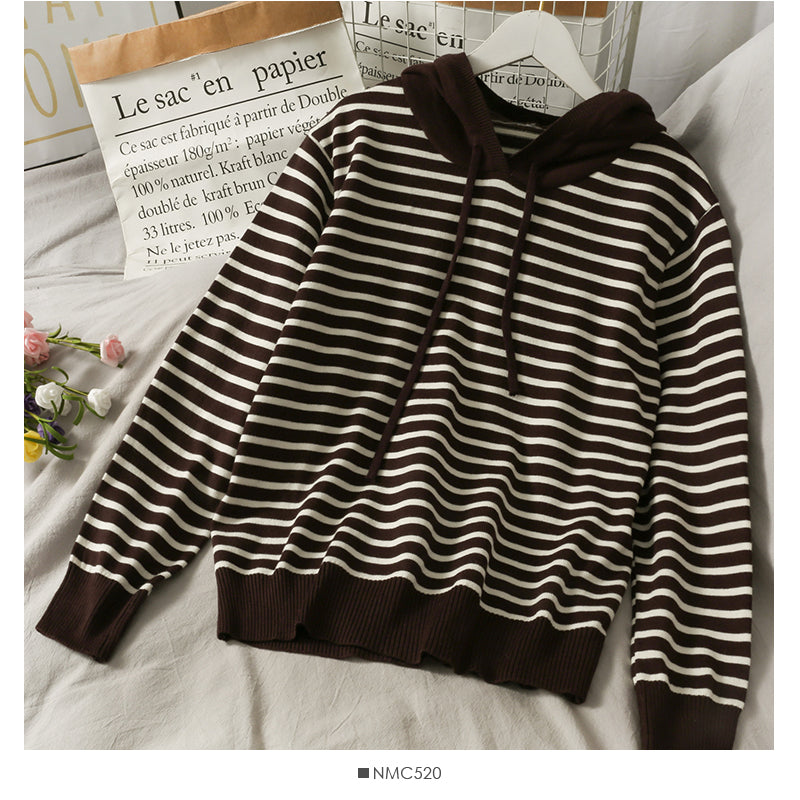 Pull à capuche à rayures Han Fan, ample et fin, avec cordon de serrage 1731